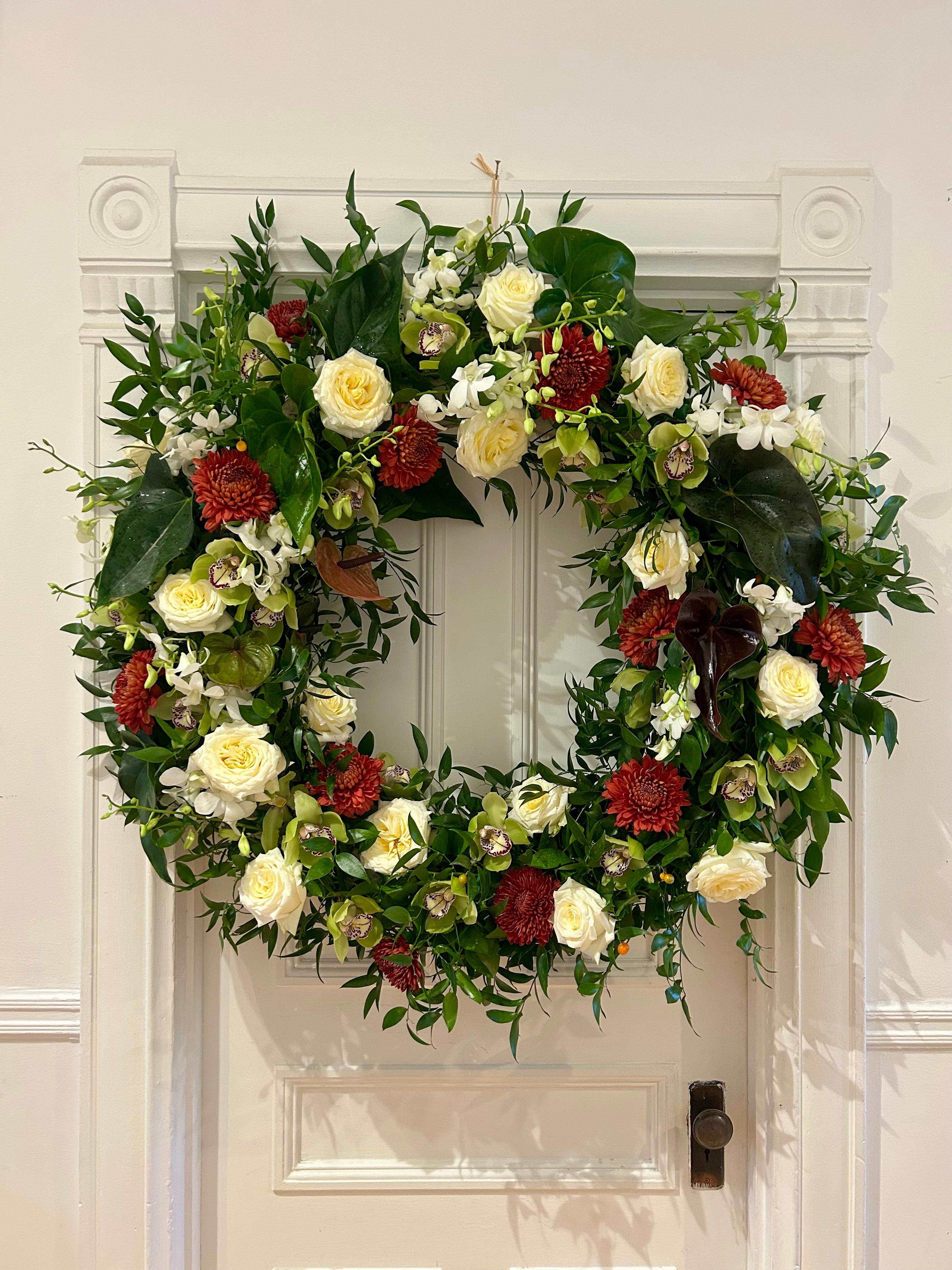 Couronne cymbidiums et roses