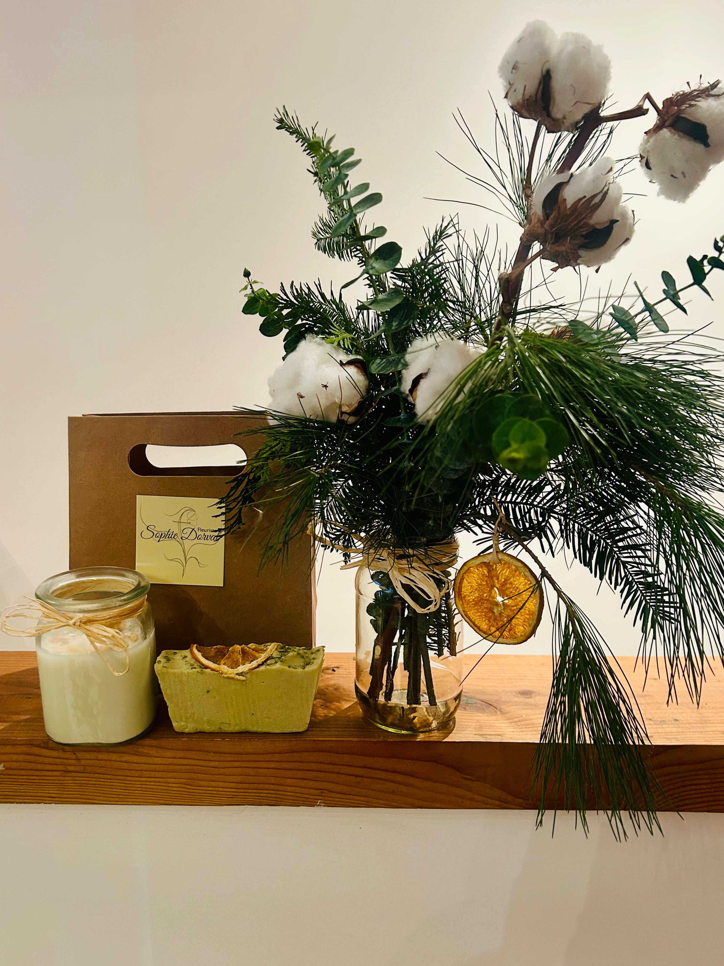 Sac cadeau sapin et orange