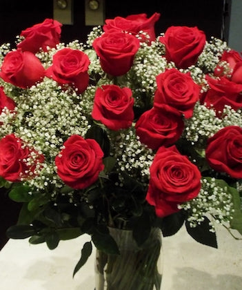 Bouquet de roses et gypsophile- 65$ à 265$